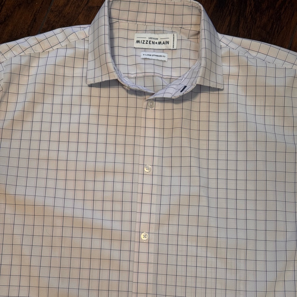 Mizzen + Main Leeward Button Shirt Mens XL Standard Fit White Blue Pink Check - Picture 2 of 12